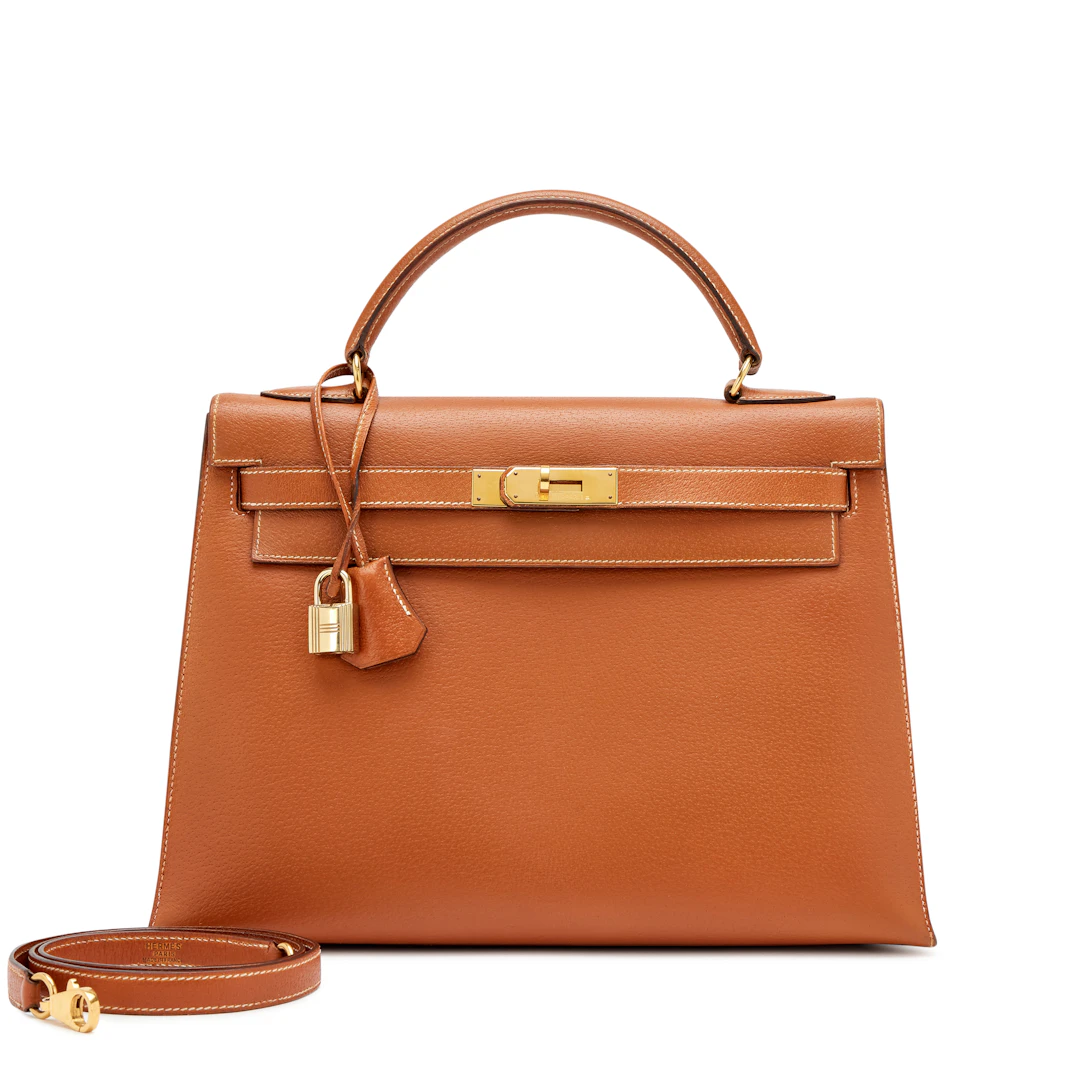 Vintage Gold Peau Porc Sellier Kelly 32 Gold Hardware, 1993