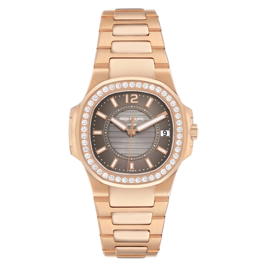 Nautilus (Reference 7010R-010). A 35mm rose gold diamond-set quartz