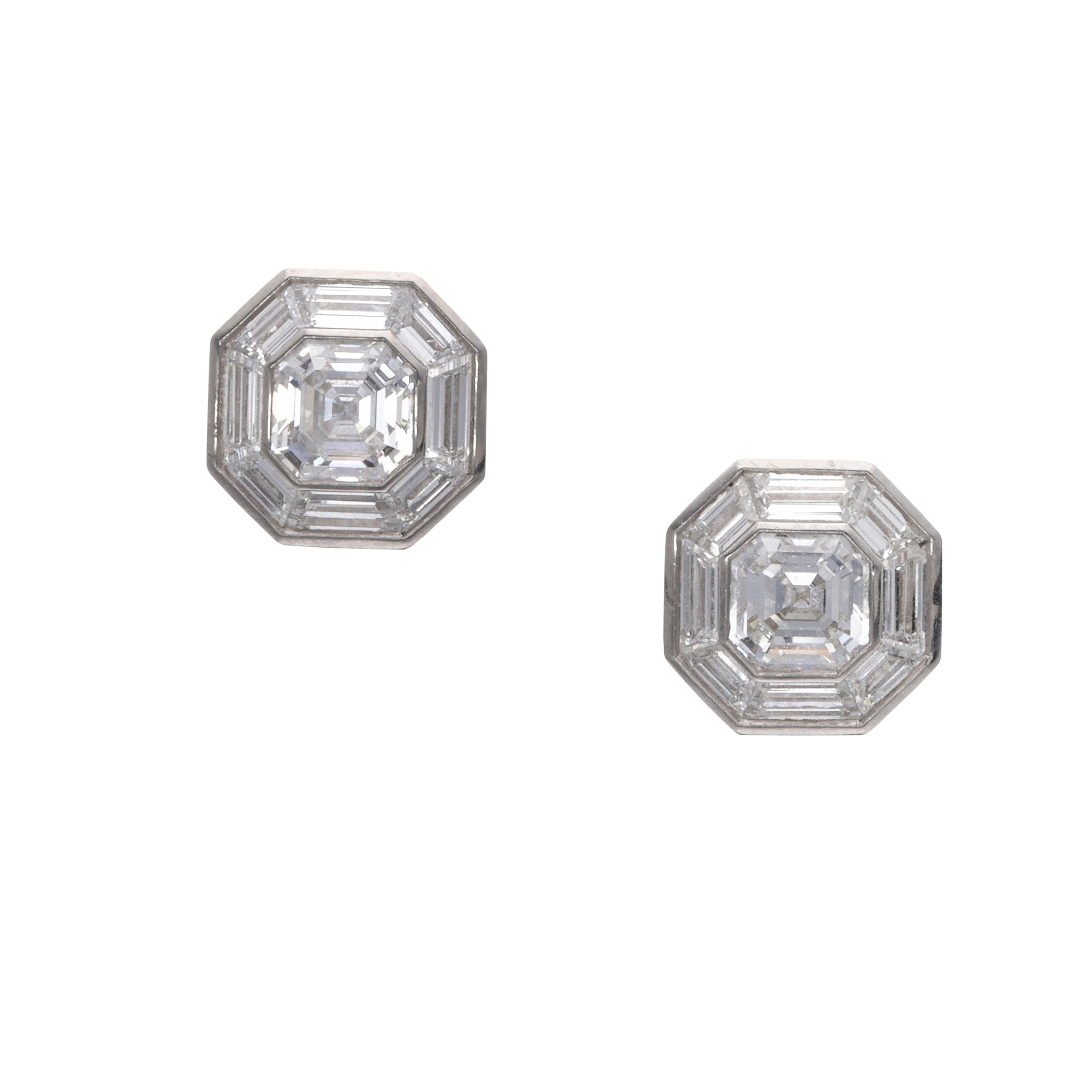 Platinum and 1.40ctw Asscher Cut Diamond Stud Earrings