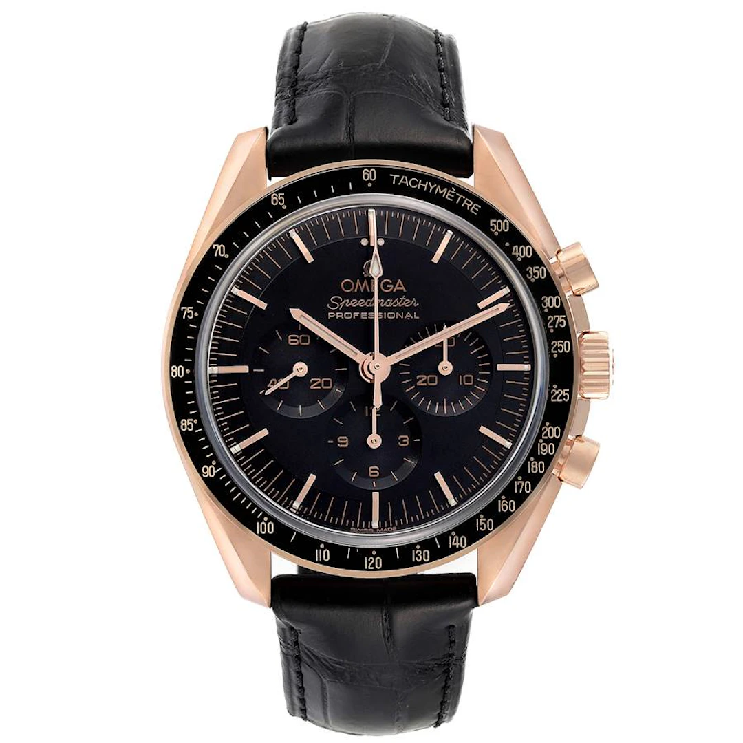 Speedmaster (Reference 310.63.42.50.01.001). A 42mm rose gold manual