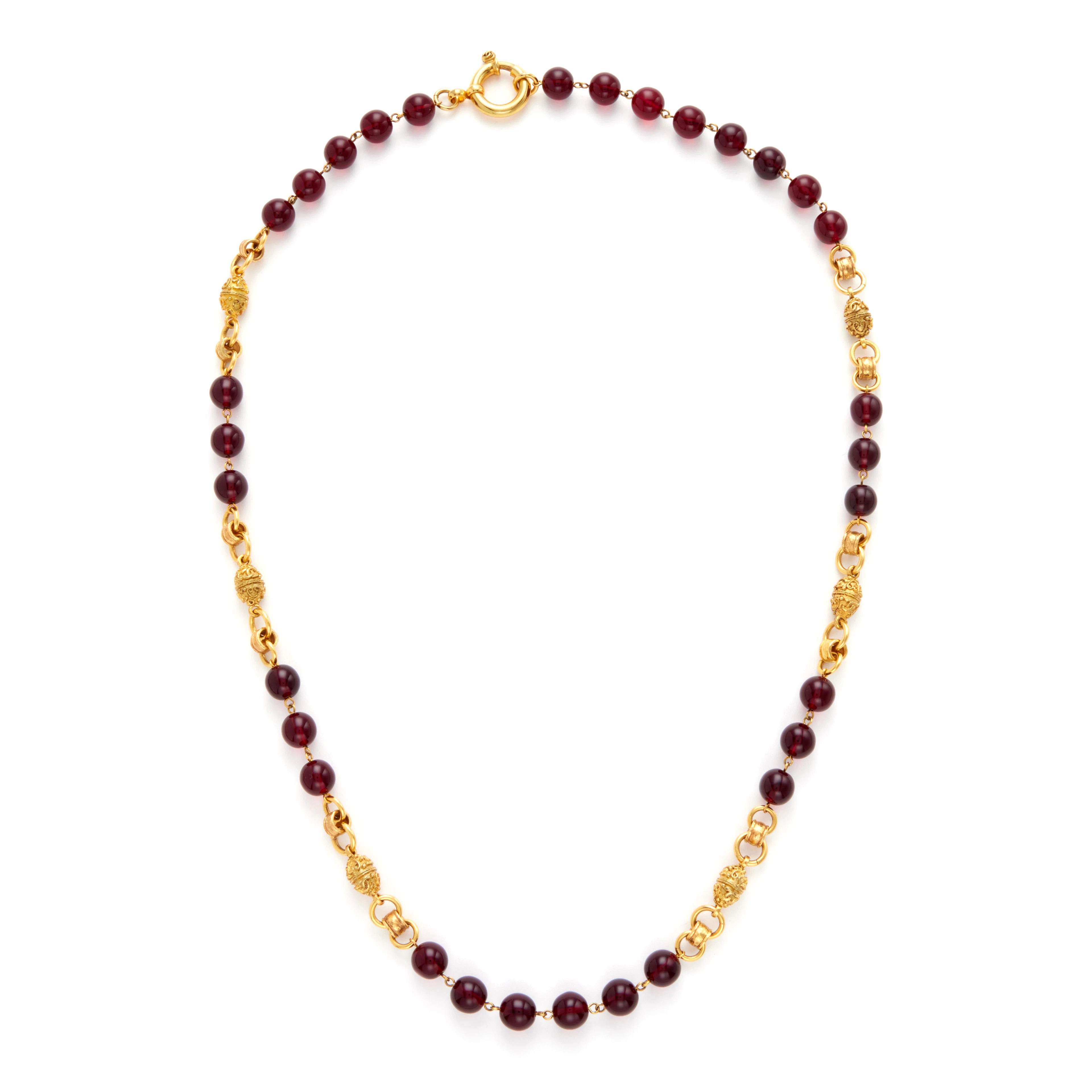 Red Gripoix and Gold Metal Bead Necklace, 1994