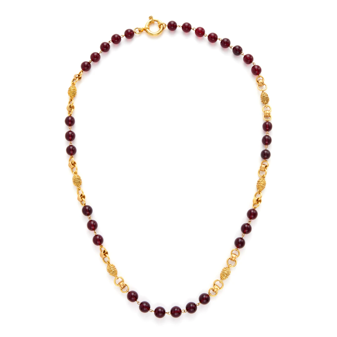 Red Gripoix and Gold Metal Bead Necklace, 1994