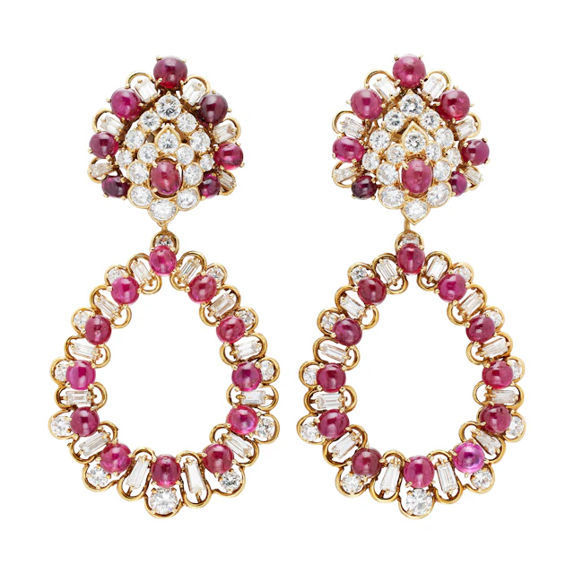 Vintage Gold, Ruby and Diamond Convertible Earclips