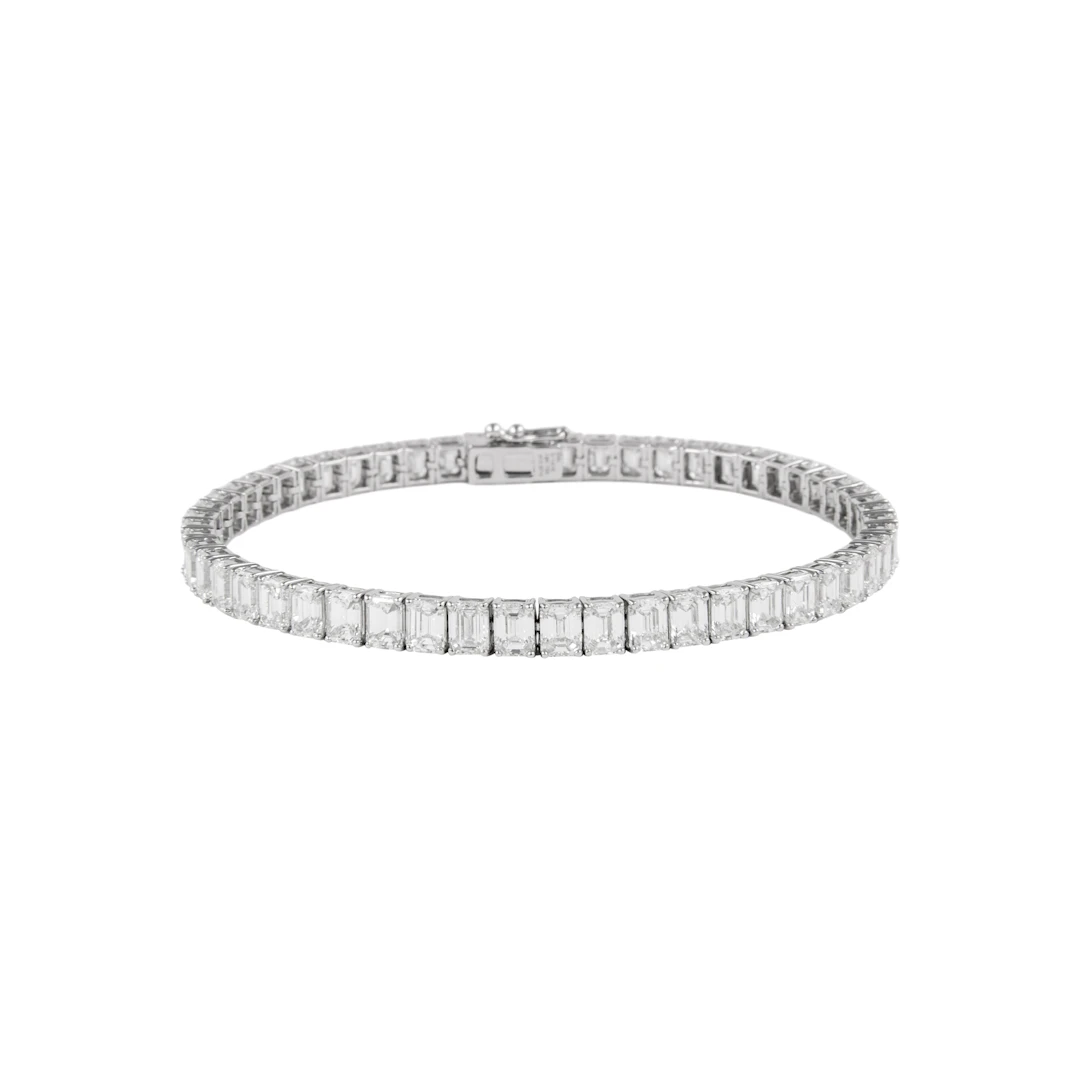 White Gold and 12.70ctw Emerald Cut Diamond Tennis Bracelet
