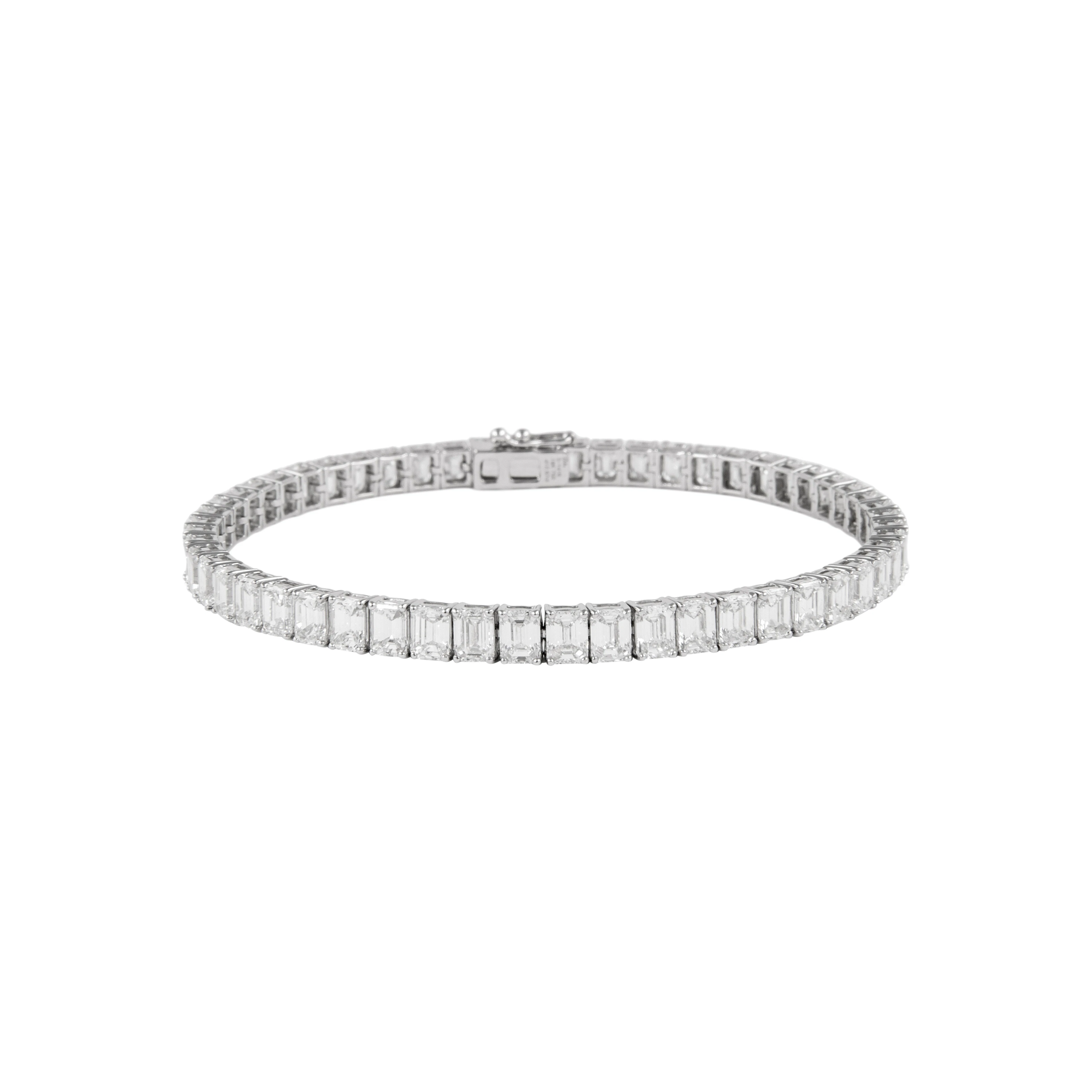 White Gold and 12.70ctw Emerald Cut Diamond Tennis Bracelet