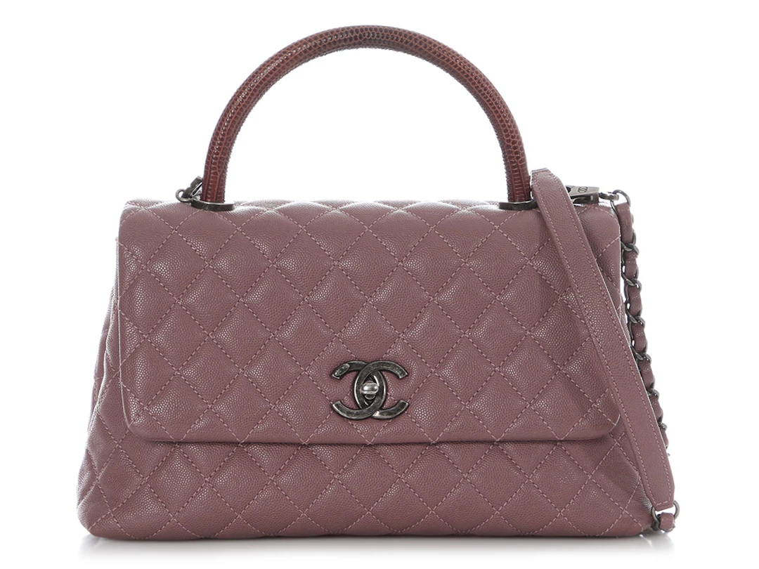 Deep Mauve Quilted Caviar and Lizard Small Coco Top Handle Silver
