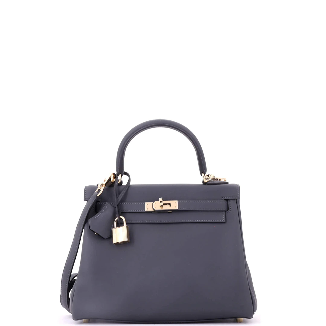 Gris Misty Swift and Black Verso Retourne Kelly 25 Permabrass Hardware, 2025