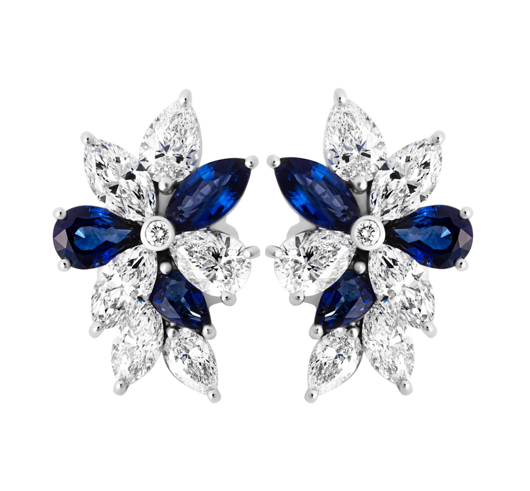 Platinum, Sapphire and Diamond Cluster Earrings