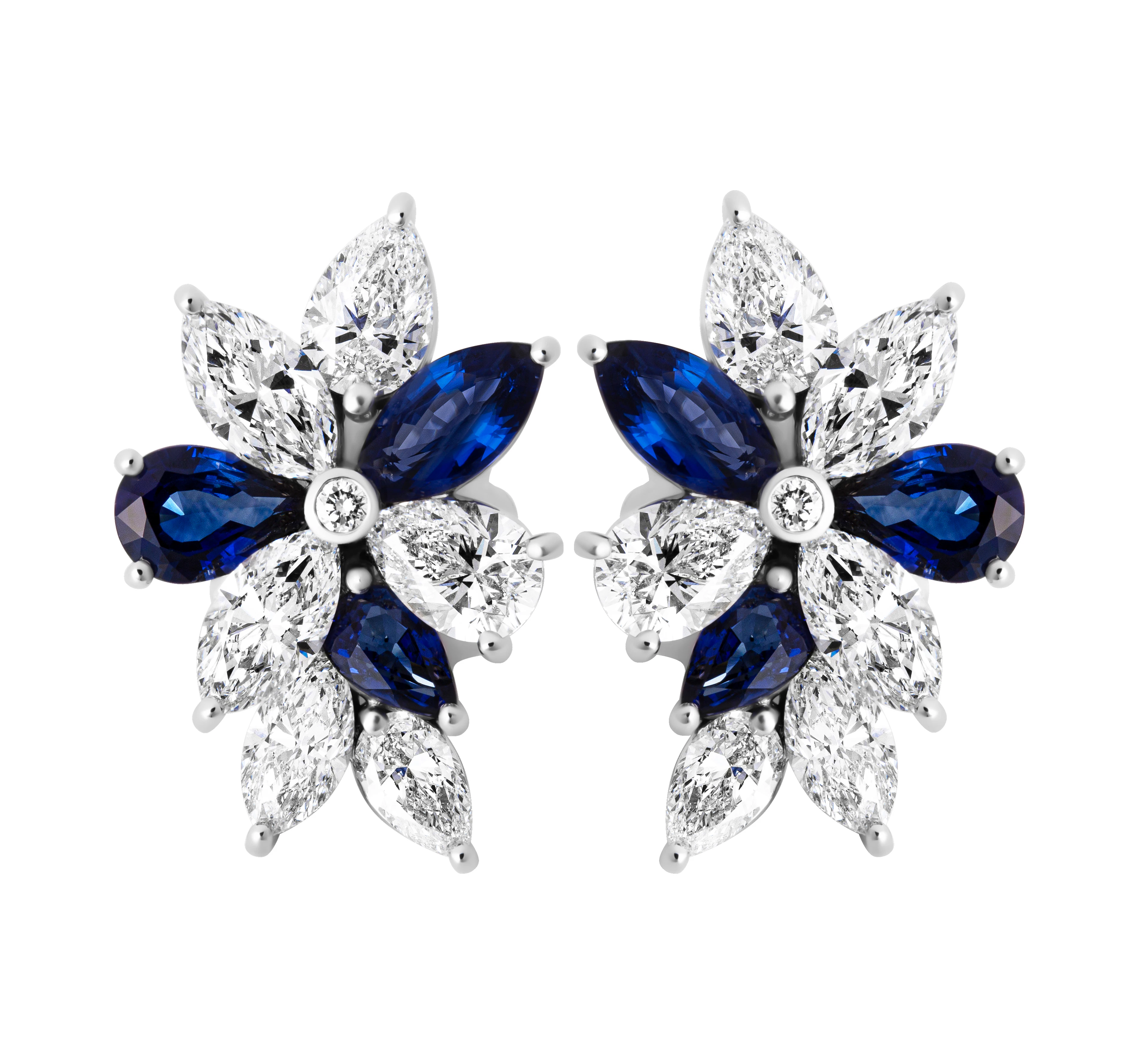 Platinum, Sapphire and Diamond Cluster Earrings