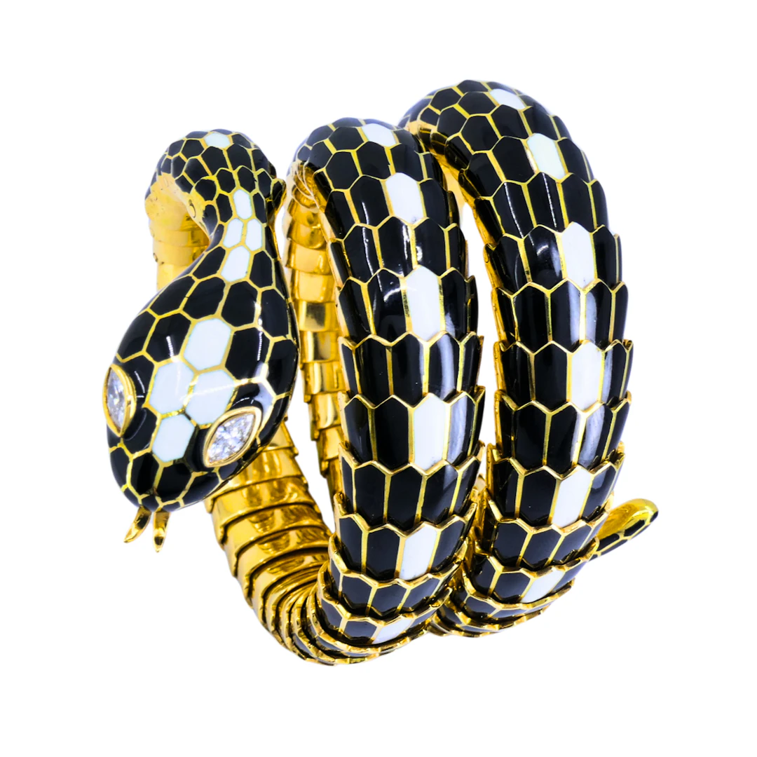 Vintage Gold, Enamel and Diamond Serpenti Bracelet