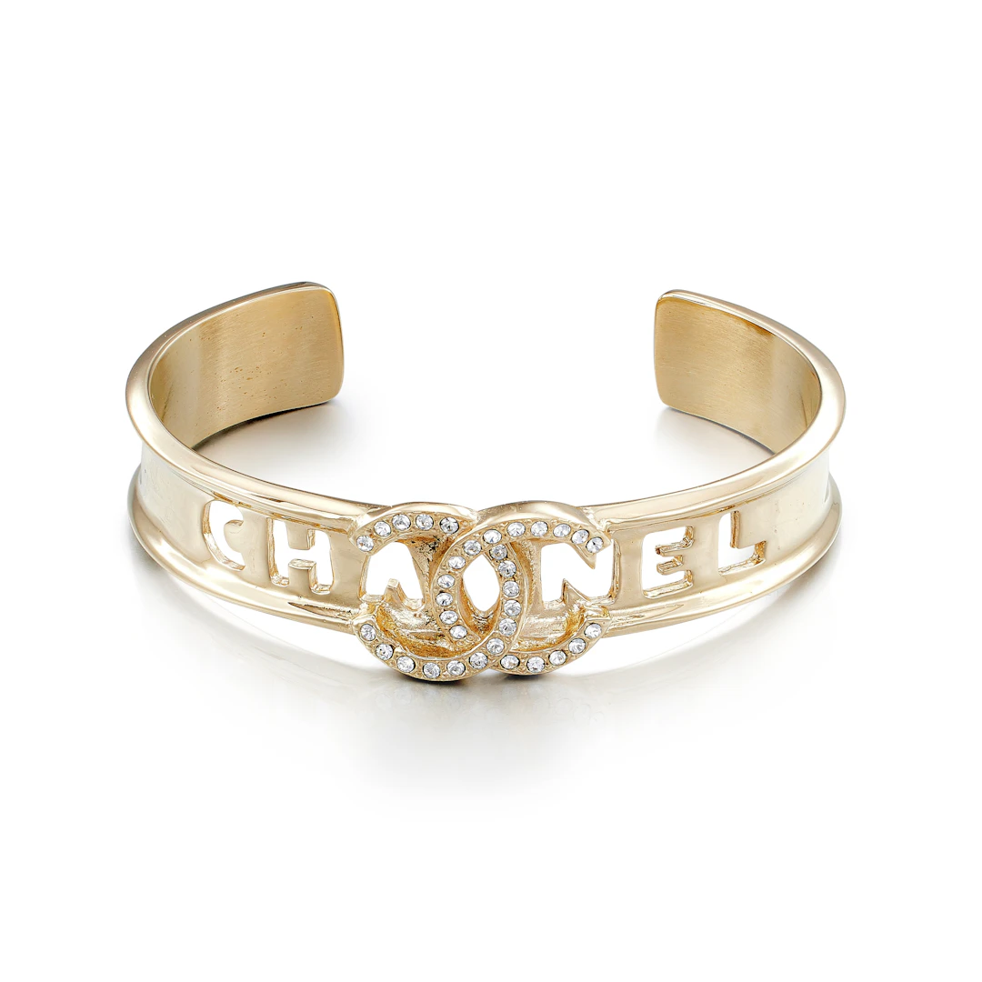 Pale Gold Metal and Crystal CC Bangle