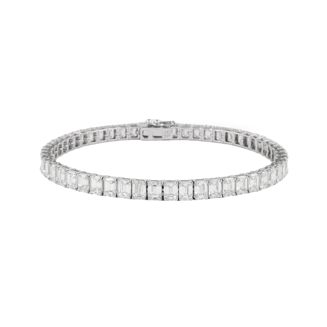 White Gold and 12.65ctw Emerald Cut Diamond Tennis Bracelet