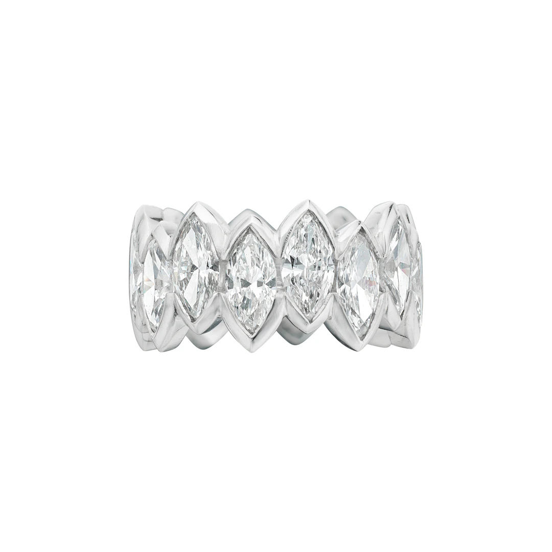 Platinum and 6.35ctw Marquise Cut Diamond Eternity Band Ring