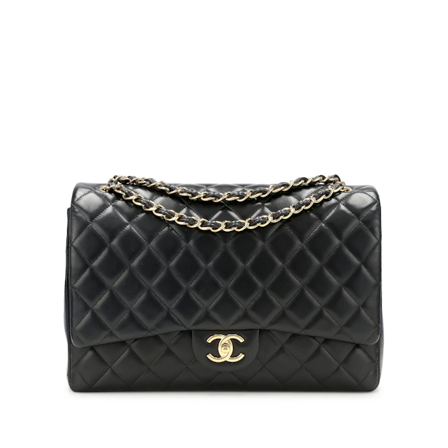 Black Quilted Lambskin Maxi Classic Double Flap Gold Hardware, 2015-2016