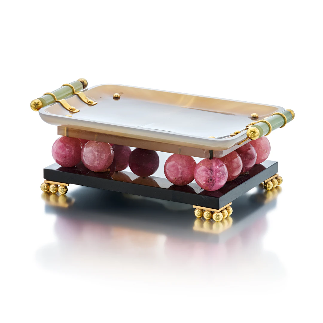 Gold, Chalcedony, Onyx, Tourmaline and Jade Tray, France