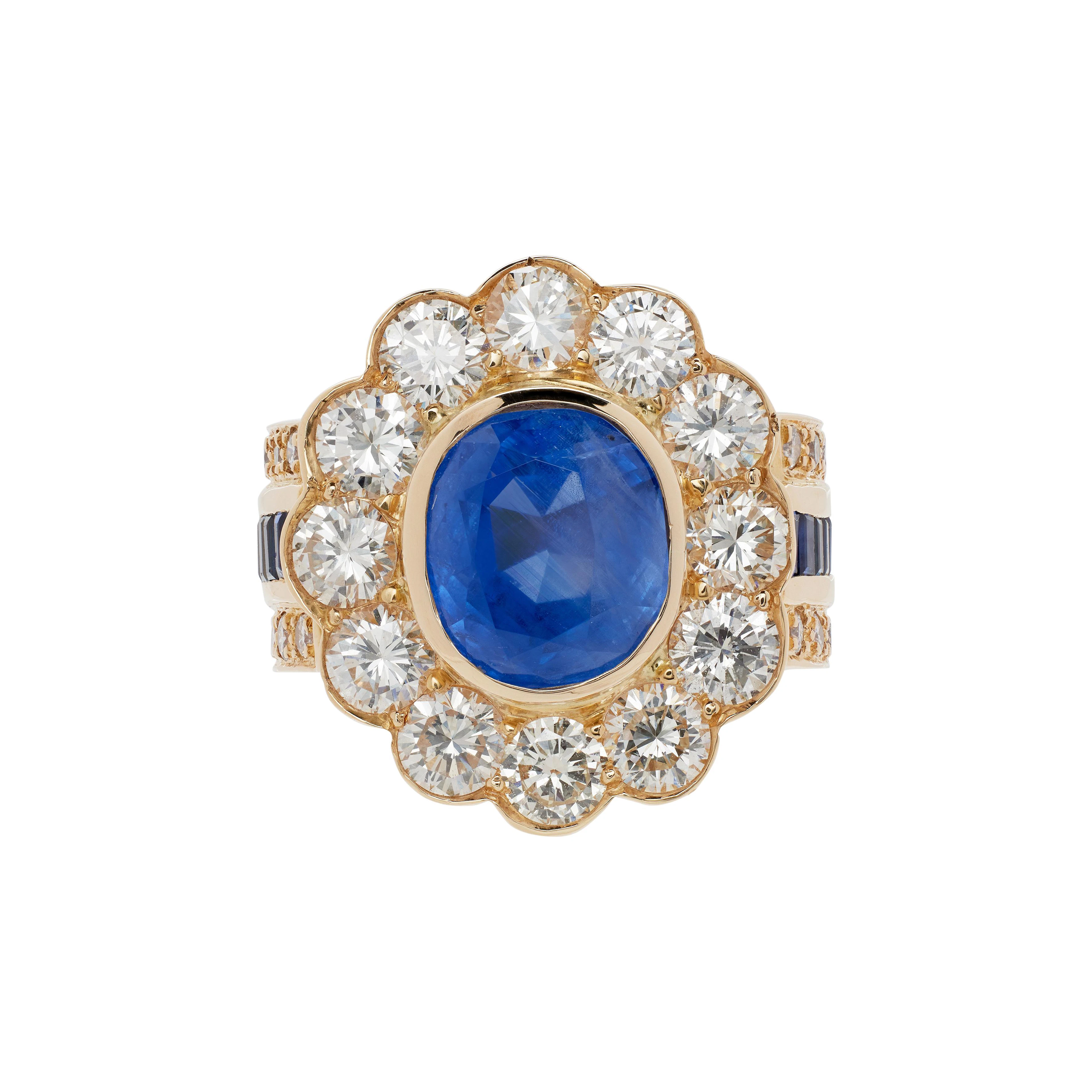 Gold, 6.48ct Ceylon Sapphire, Sapphire and Diamond Ring