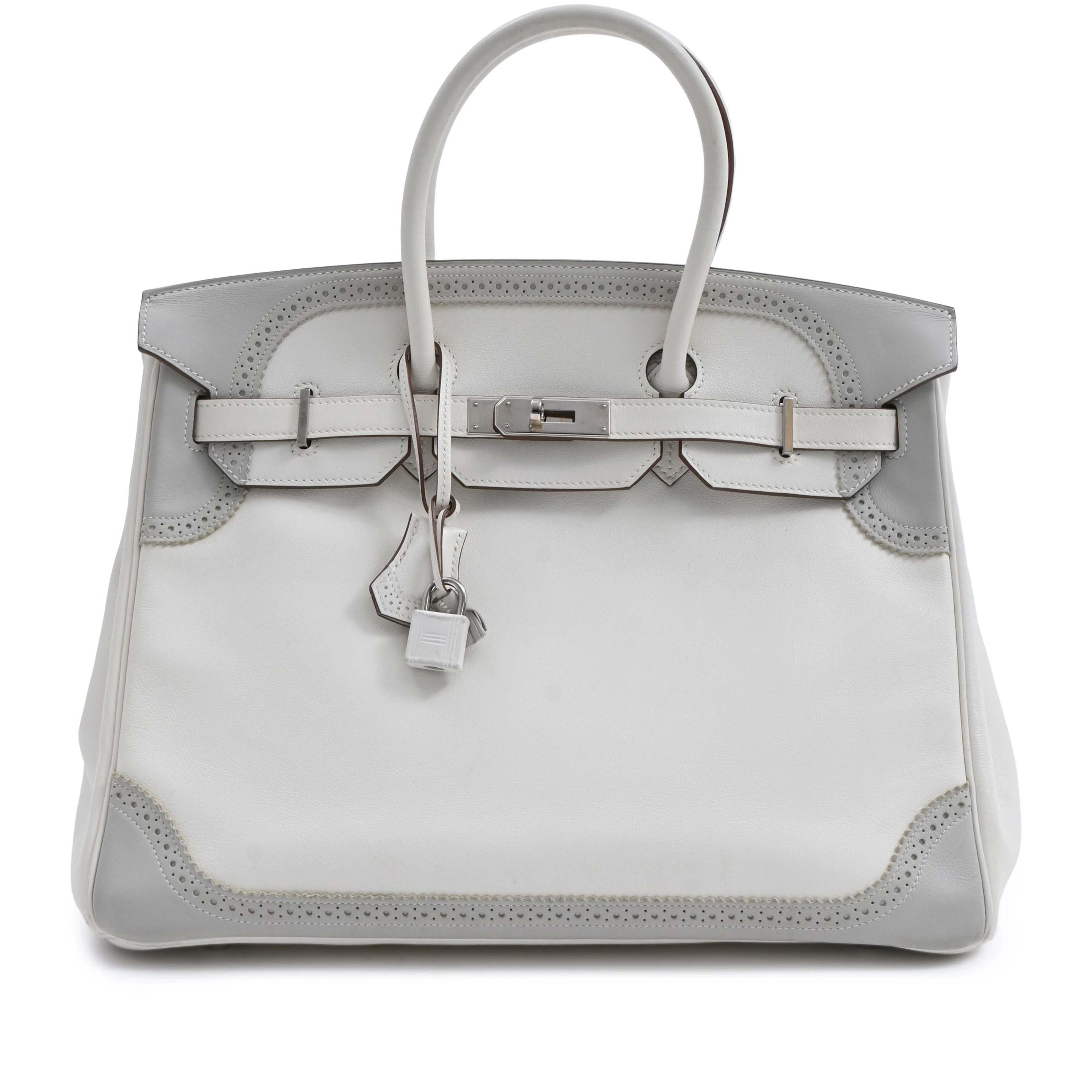 Limited Edition White and Gris Perle Swift Ghillies Birkin 35 Palladium