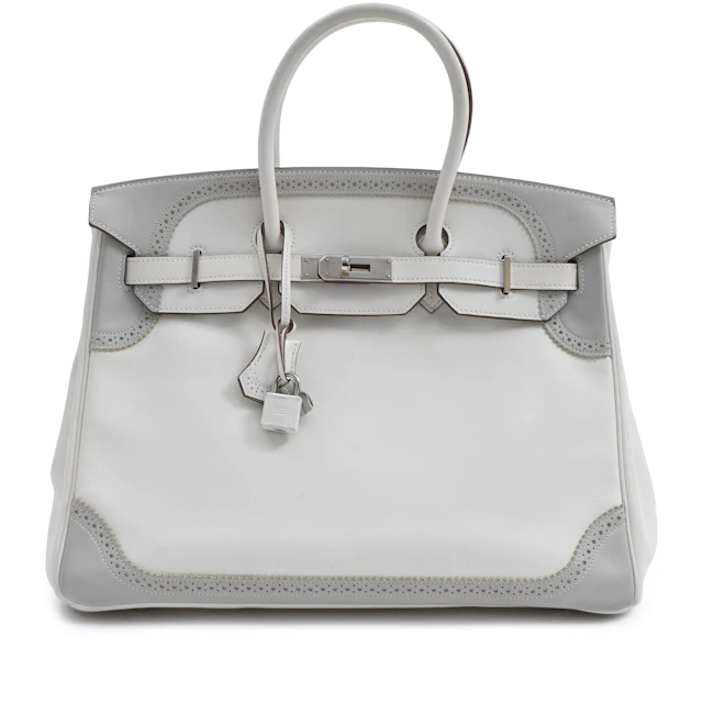 Limited Edition White and Gris Perle Swift Ghillies Birkin 35 Palladium