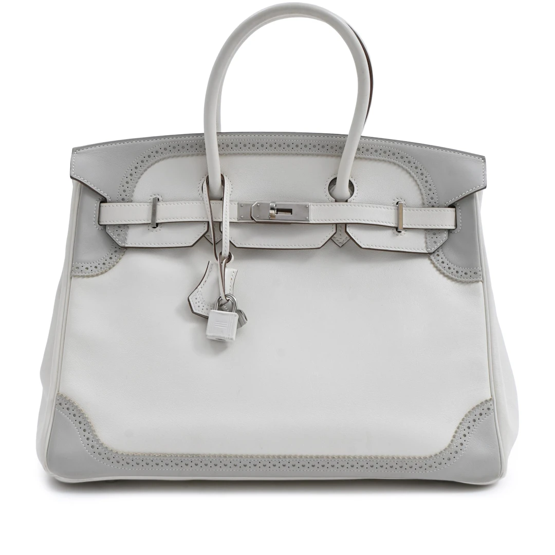 Limited Edition White and Gris Perle Swift Ghillies Birkin 35 Palladium