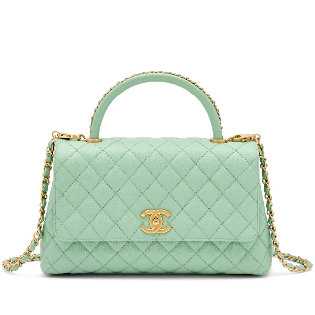Light Green Quilted Caviar Medium Coco Top Handle Gold Hardware, 2020s