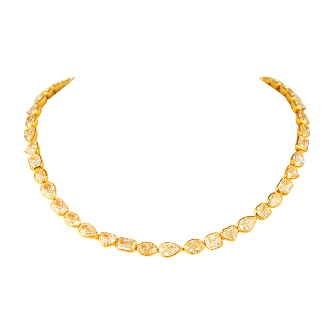 Gold and 49.95cts Fancy Cut Yellow Diamond Line Necklace