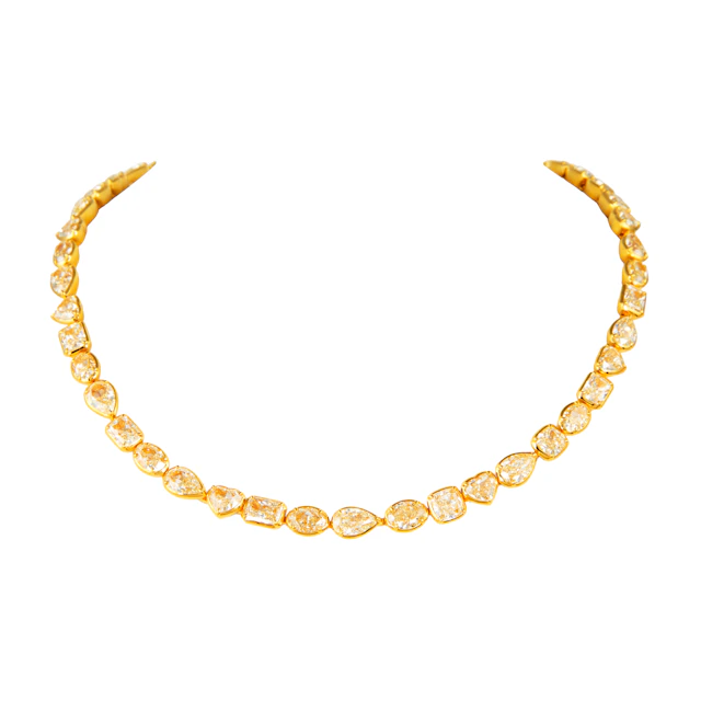 Gold and 49.95cts Fancy Cut Yellow Diamond Line Necklace