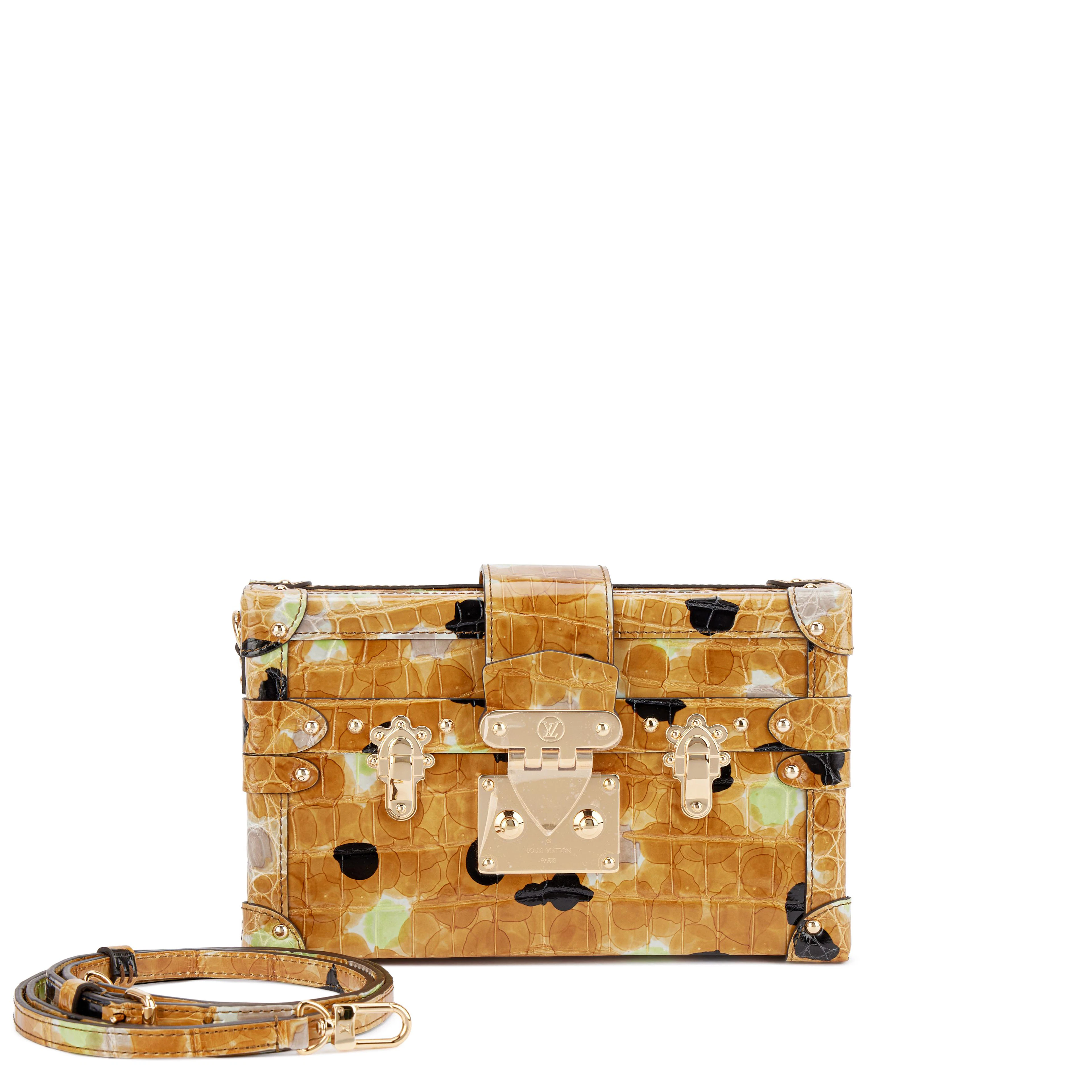Yellow and Multicolor Shiny Niloticus Crocodile Petite Malle Gold Hardware