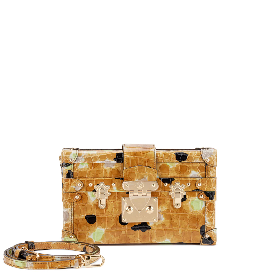 Yellow and Multicolor Shiny Niloticus Crocodile Petite Malle Gold Hardware