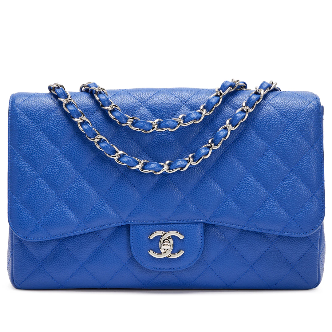 Blue Roi Quilted Caviar Classic Jumbo Single Flap Bag Silver Hardware, 2010