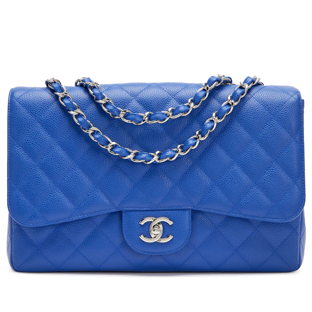 Blue Roi Quilted Caviar Classic Jumbo Single Flap Bag Silver Hardware, 2010