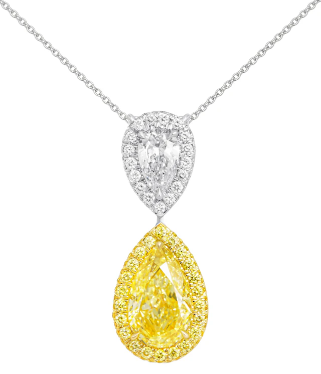 Platinum, Gold, 3.05ct Pear Shape Fancy Intense Yellow Diamond and