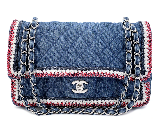 Blue Denim and Tweed Framed Medium Classic Flap Bag Silver Hardware, 2018