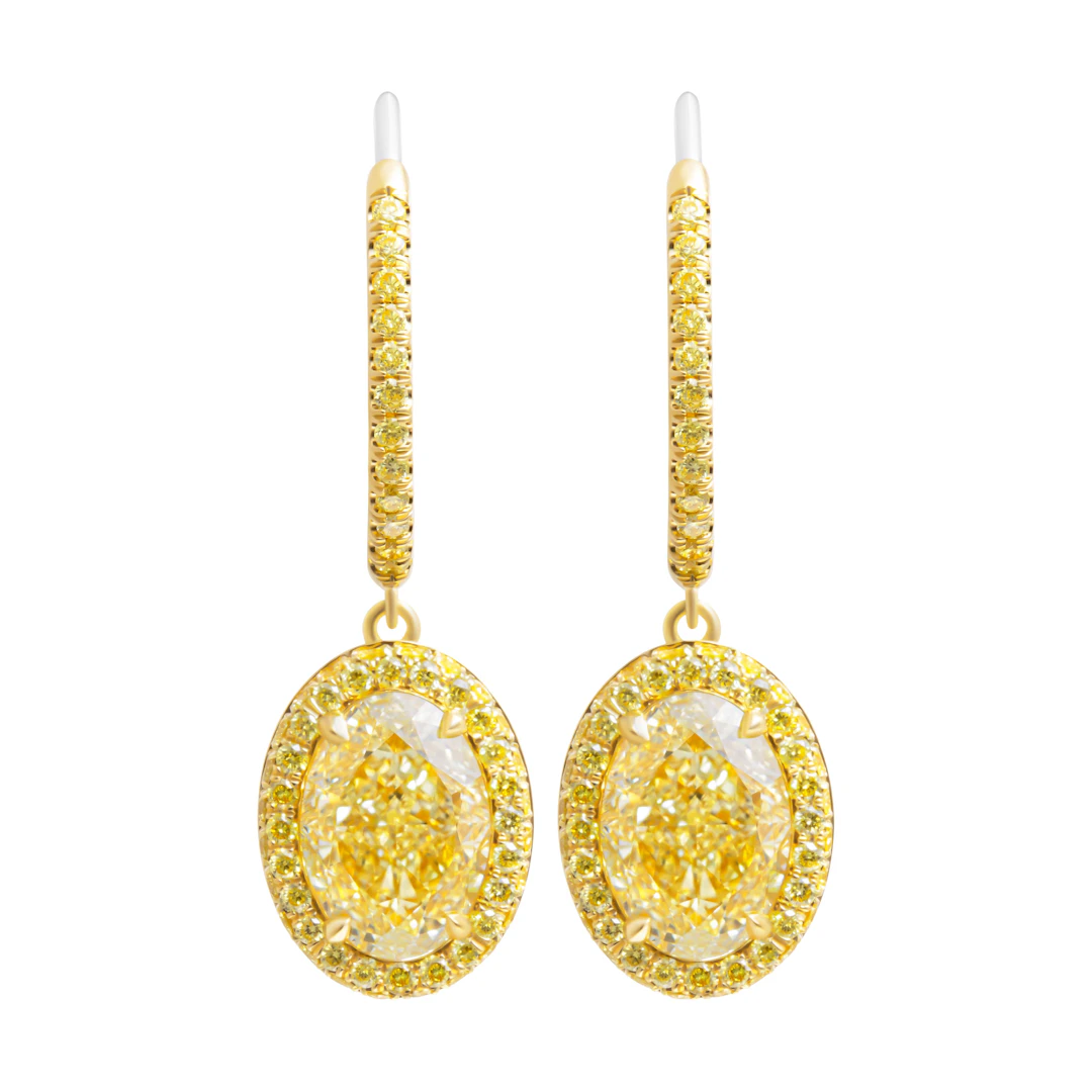 Gold, White Gold, 6.03ctw Fancy Light Yellow Diamond and Diamond Earrings