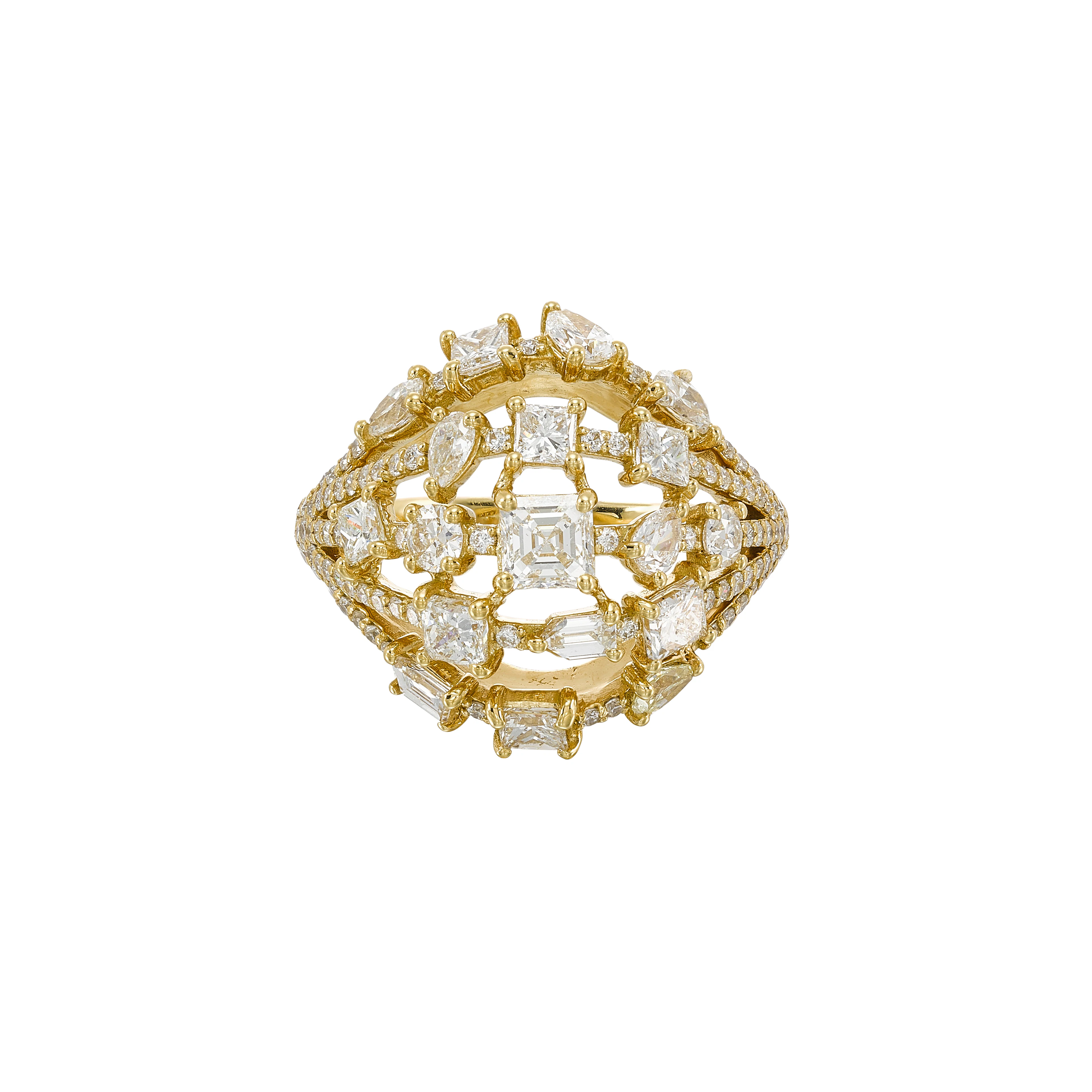 Yellow Gold and 2.50ctw Fancy Cut Diamond Domed Ring