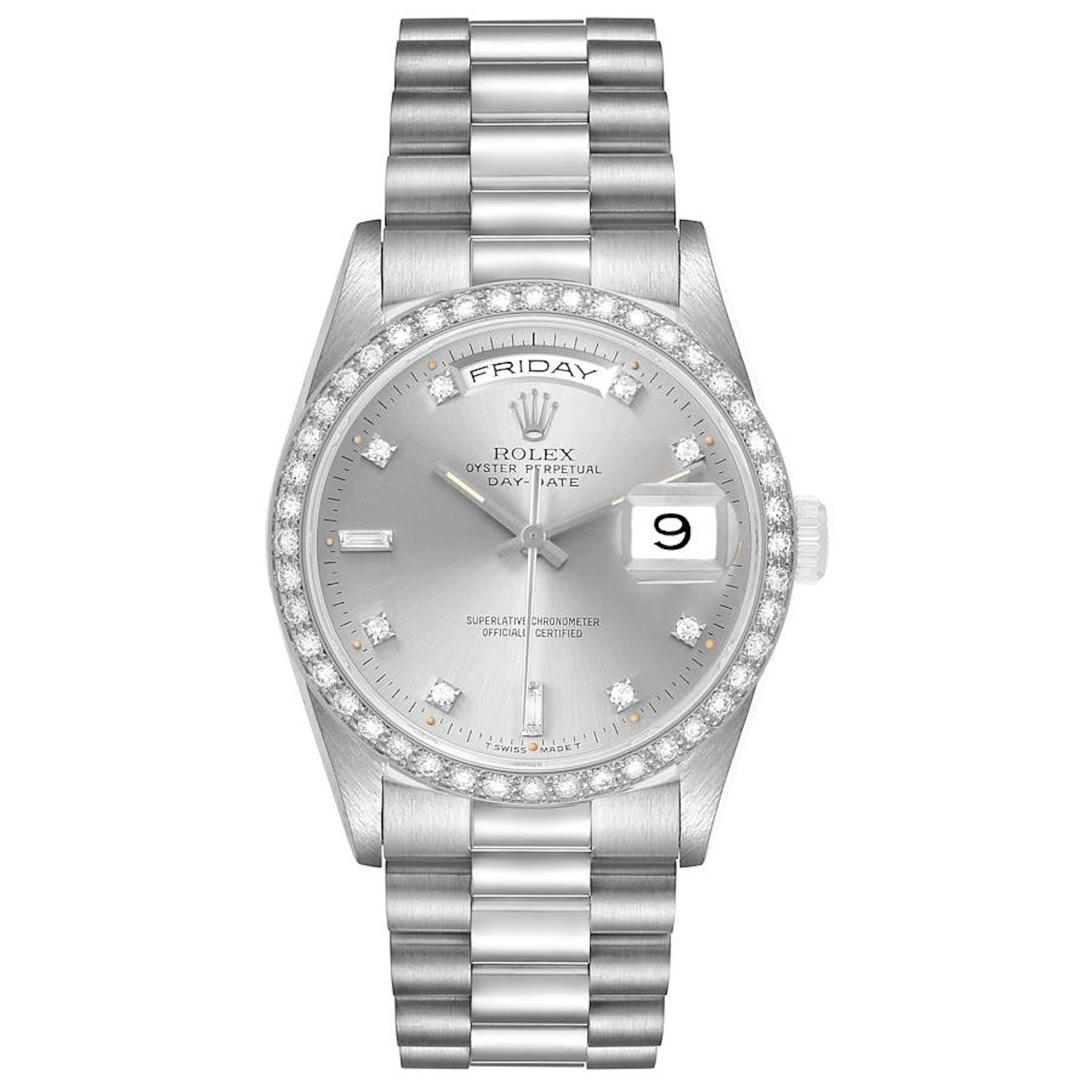 President Day-Date (Reference 18349). A 36mm white gold diamond-set