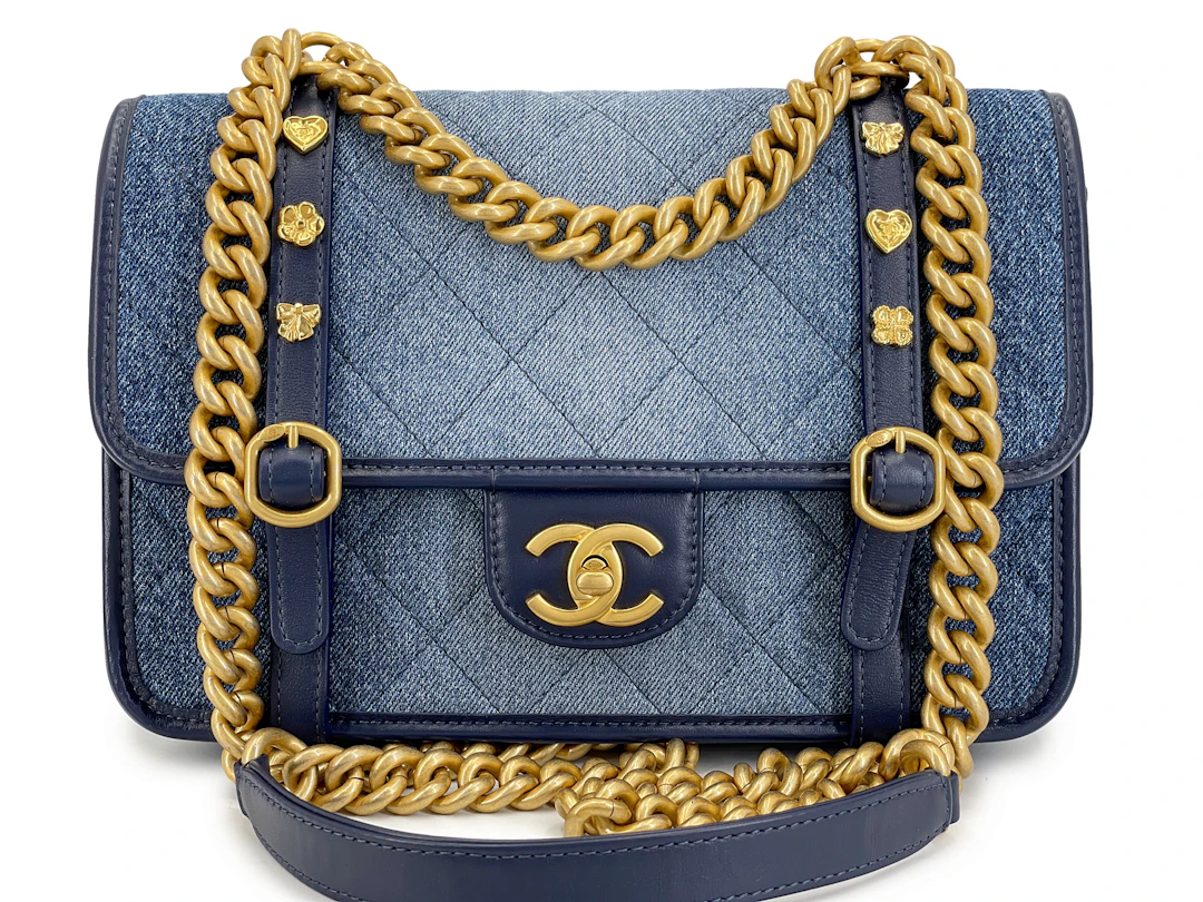 Blue Ombre Denim Quilted Messenger Flap Bag Aged Gold Hardware, 2024