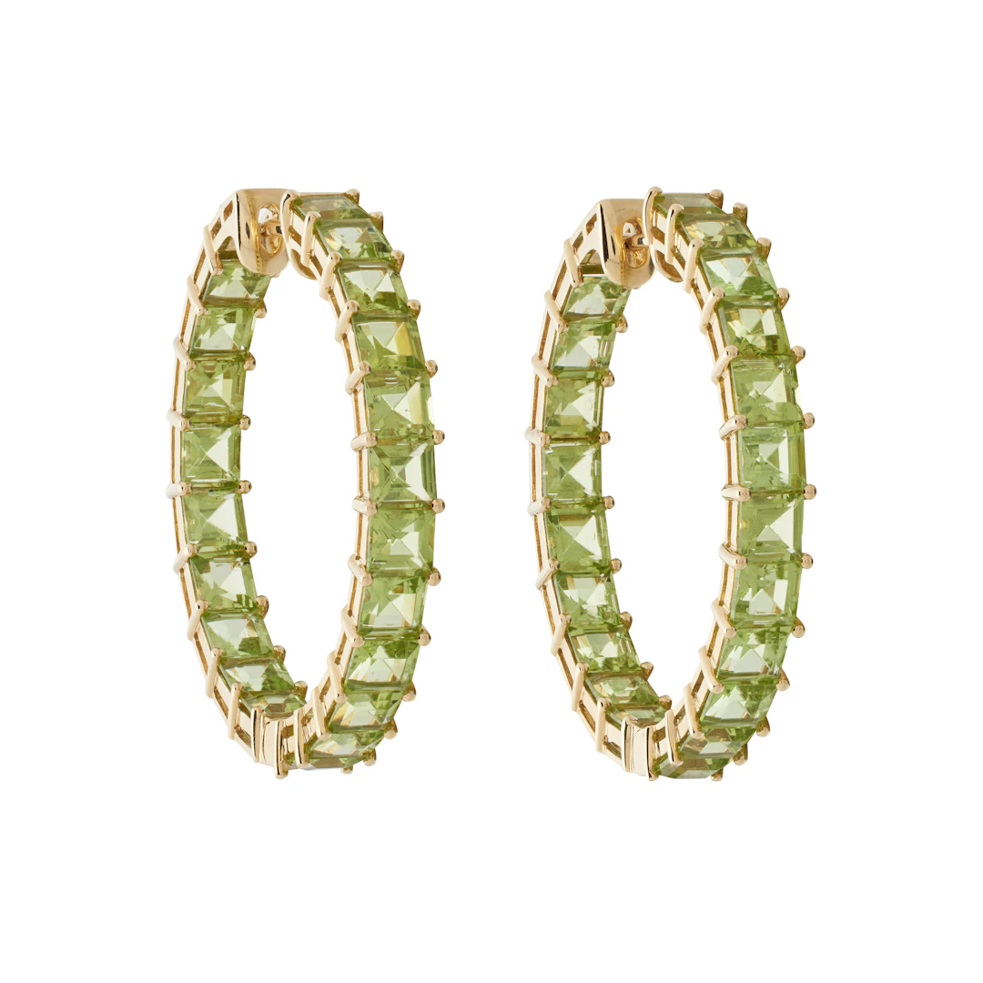 Gold and 15.37ctw Peridot Hoop Earrings