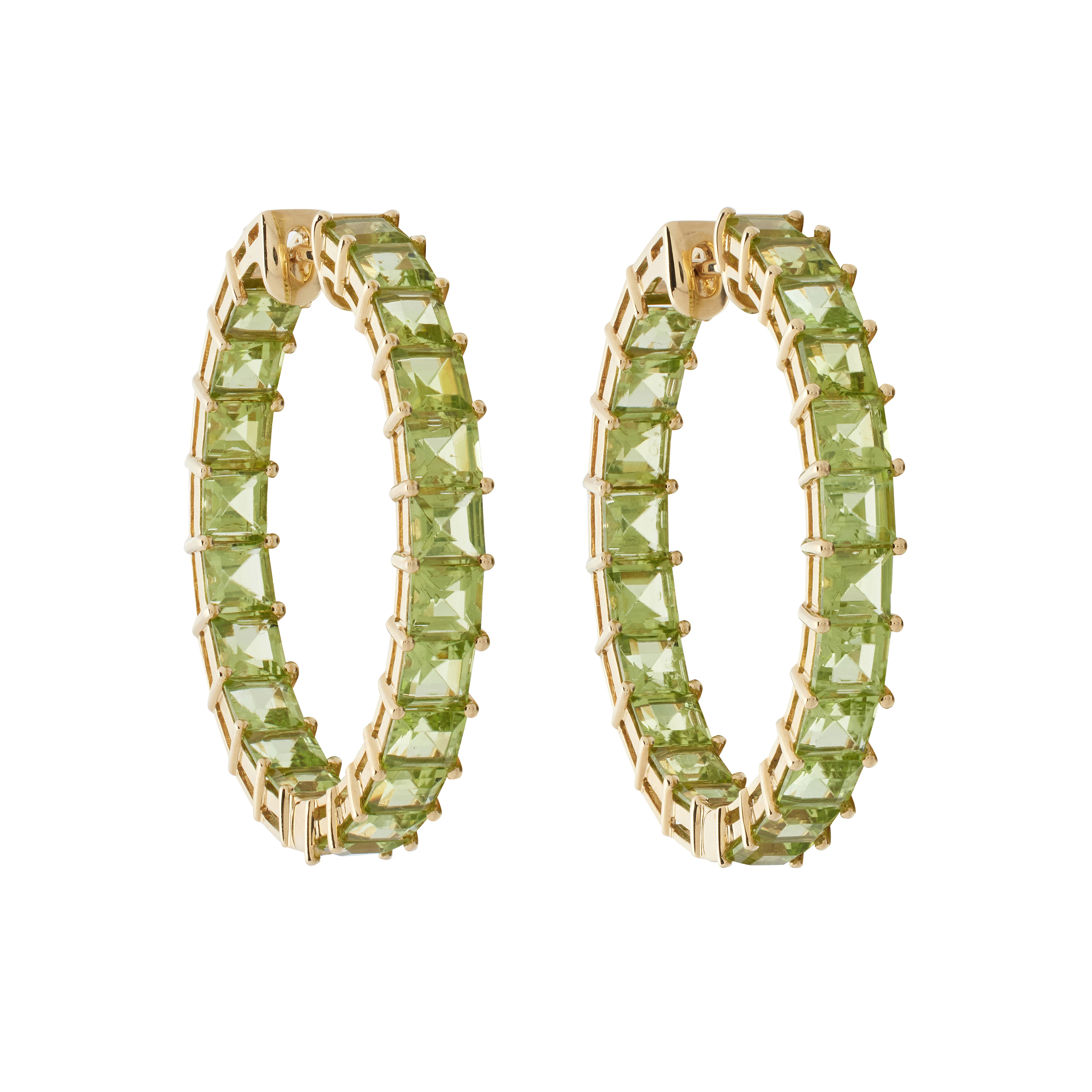 Gold and 15.37ctw Peridot Hoop Earrings