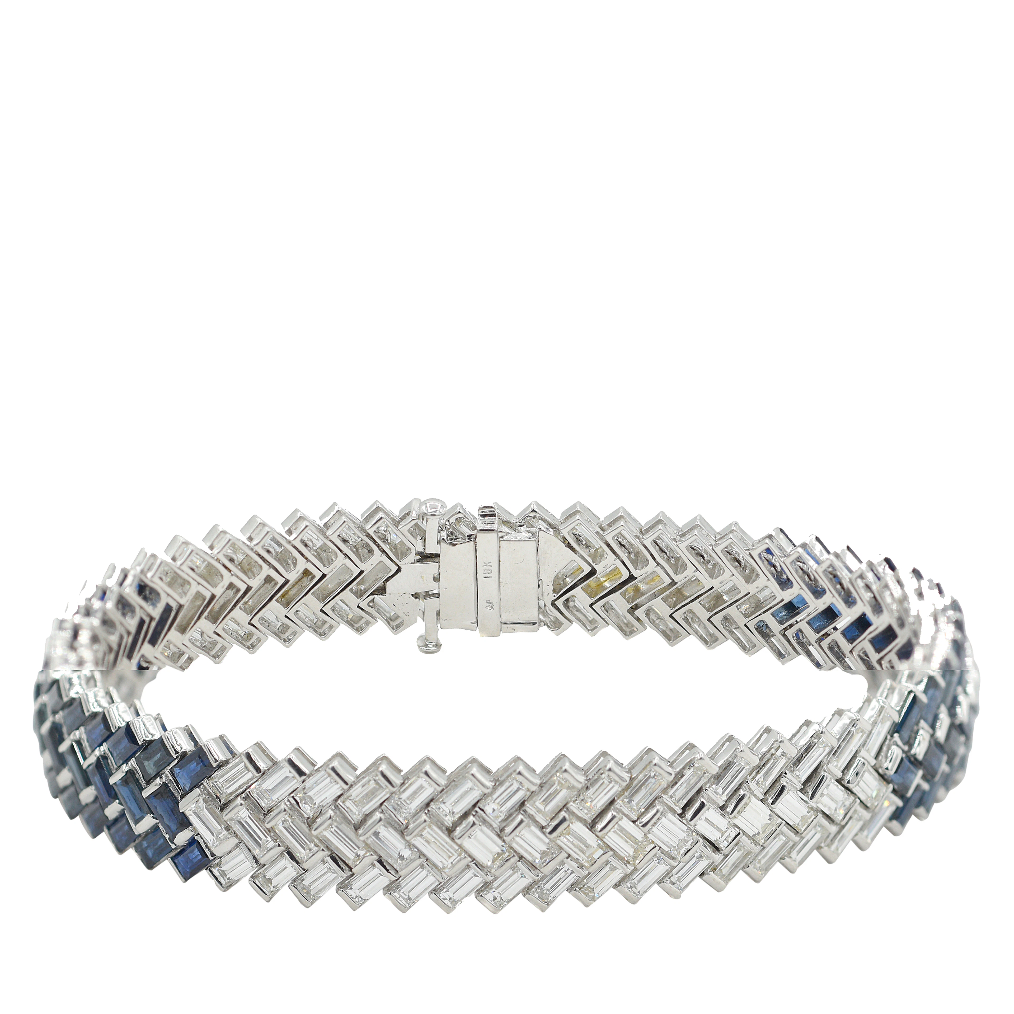 White Gold, 12.15 Sapphire and 12.75ct Diamond Chevron Line Bracelet