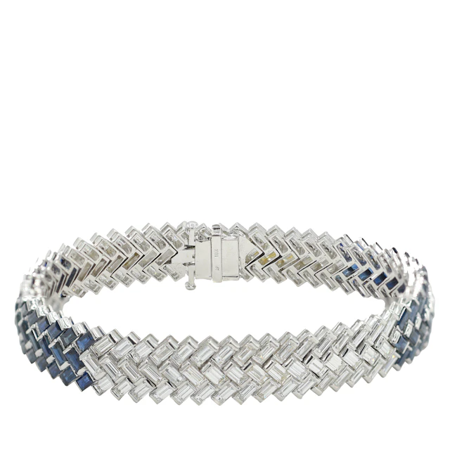 White Gold, 12.15 Sapphire and 12.75ct Diamond Chevron Line Bracelet