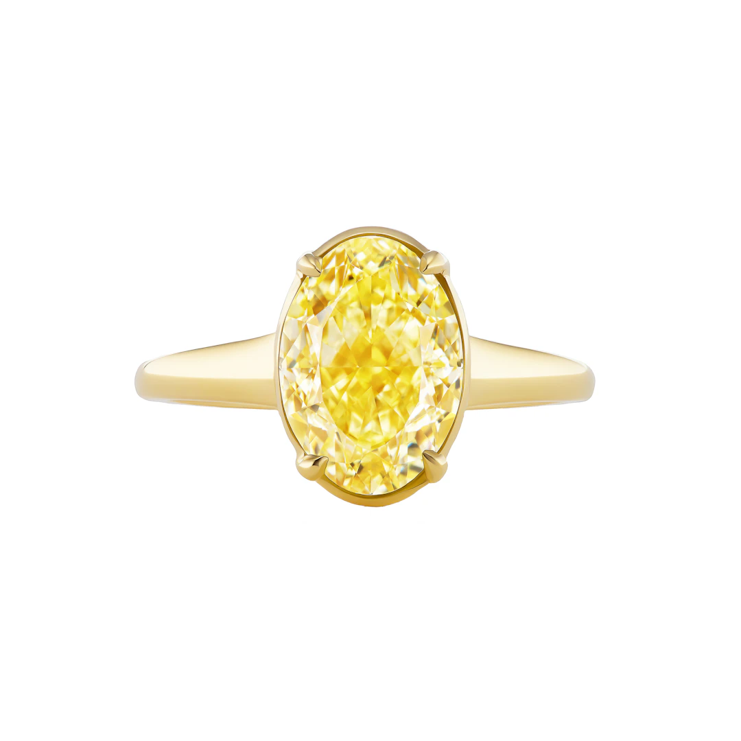 Gold and 3.46ct Oval Cut Fancy Intense Yellow Diamond Engagement Ring