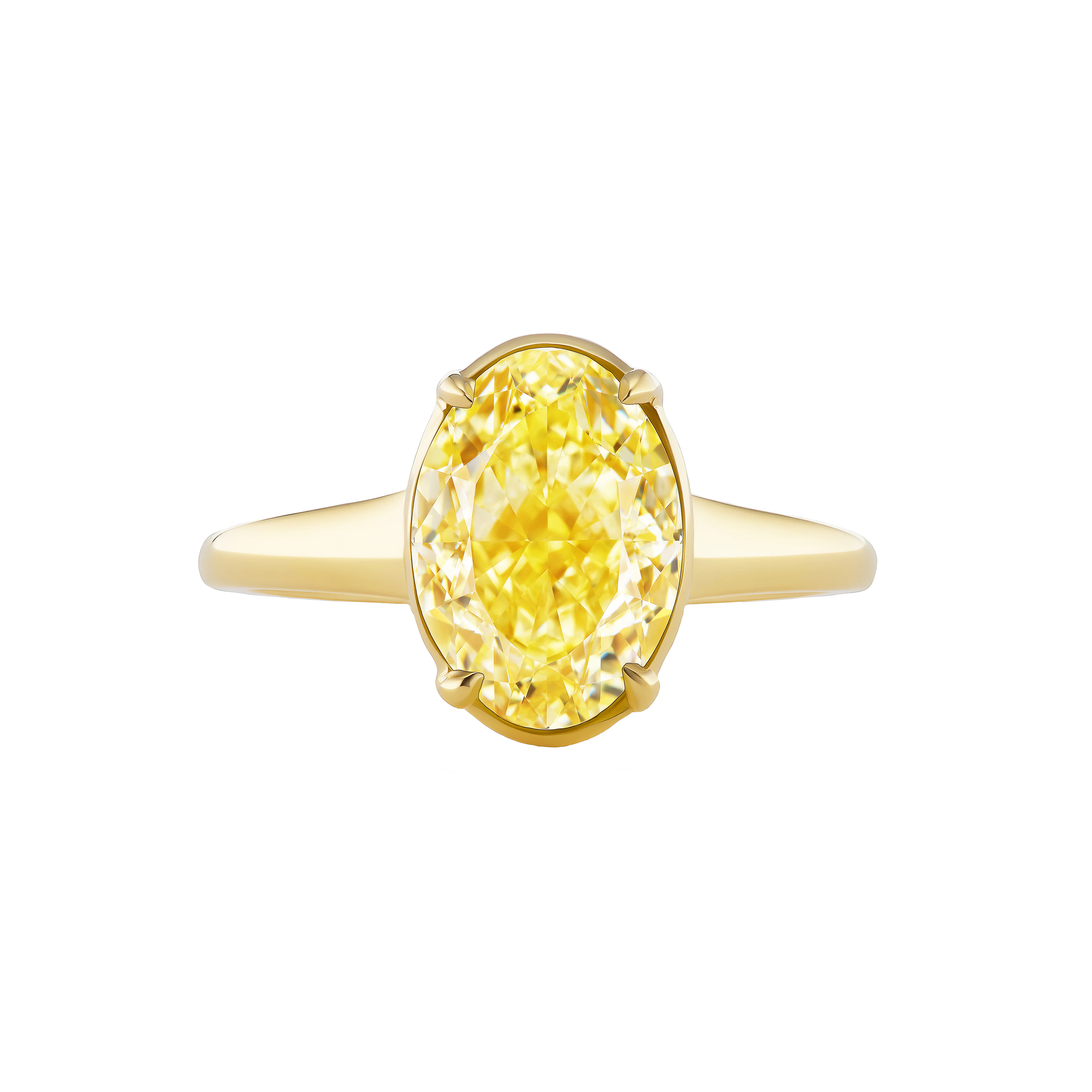 Gold and 3.46ct Oval Cut Fancy Intense Yellow Diamond Engagement Ring