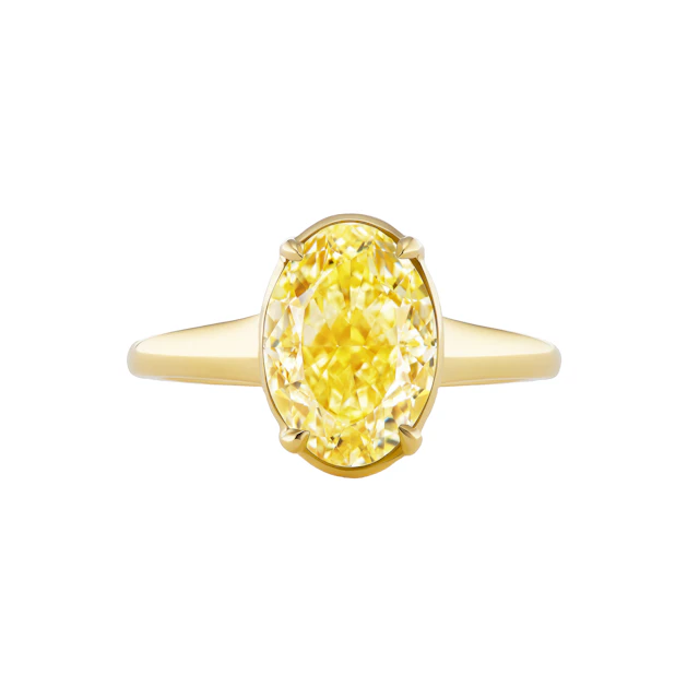 Gold and 3.46ct Oval Cut Fancy Intense Yellow Diamond Engagement Ring