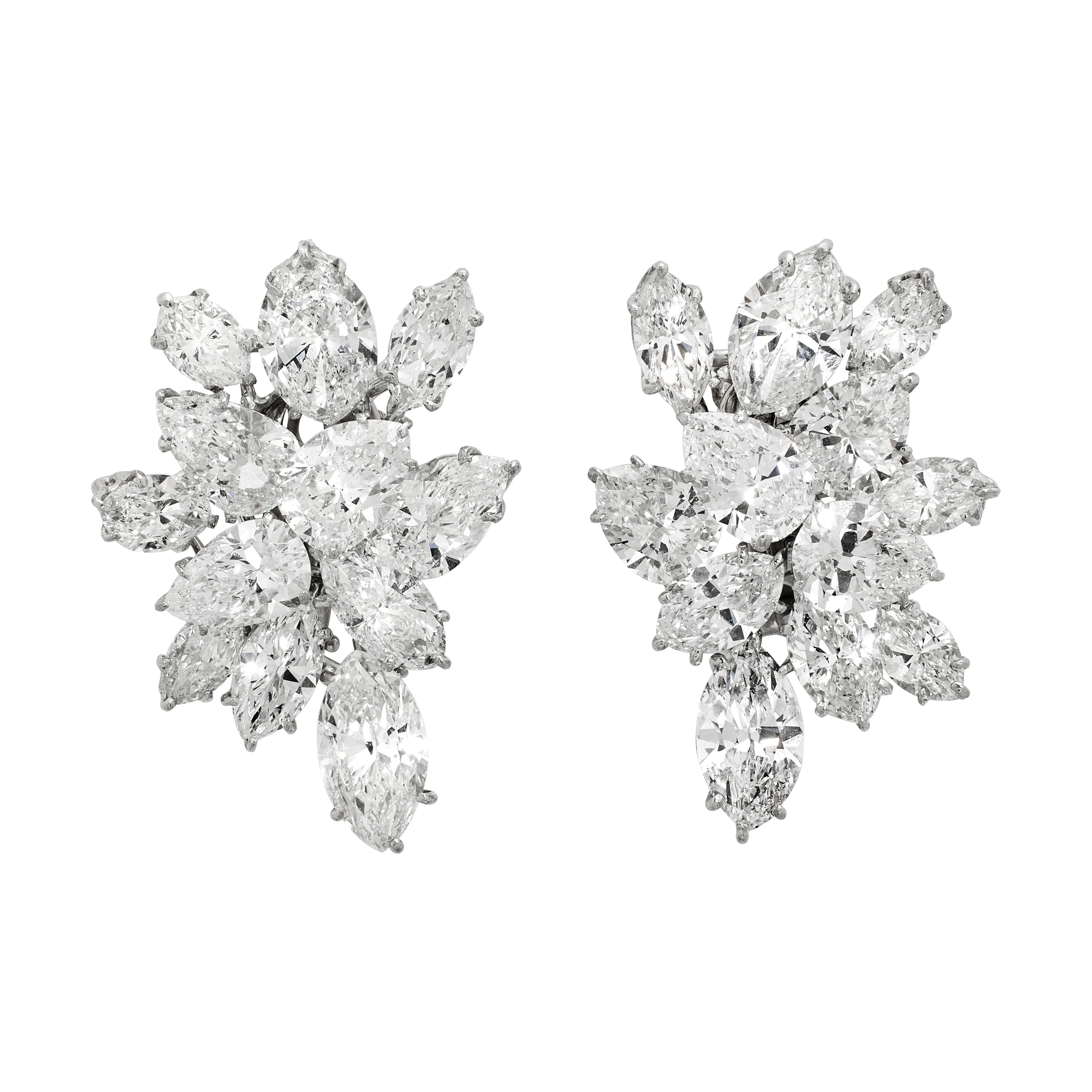 White Gold and 21.00ctw Marquise Cut Diamond Cluster Earclips