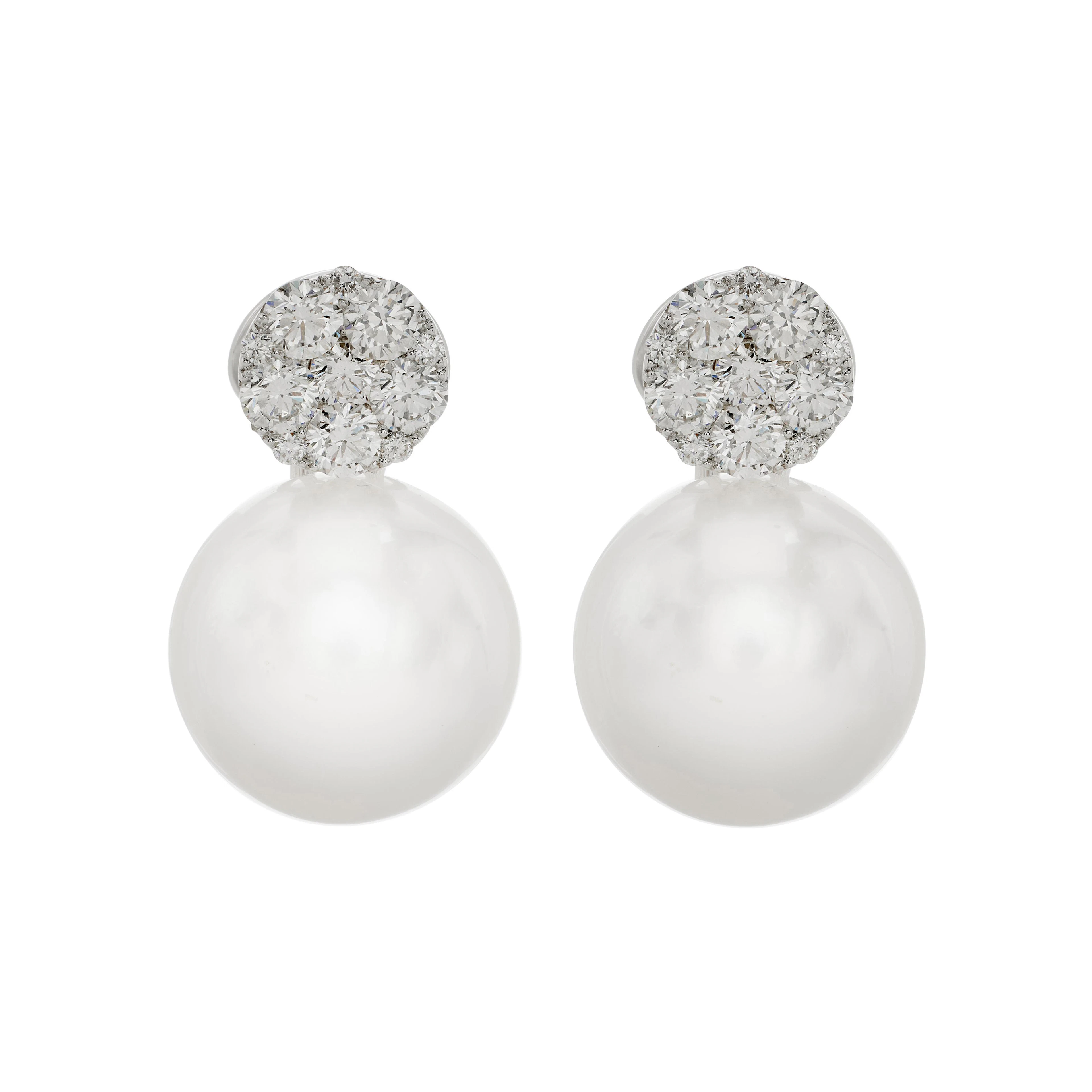 White Gold, South Sea Cultured Pearl and Diamond Earclips
