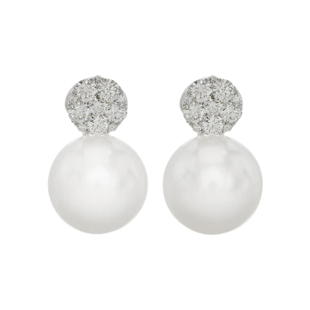 White Gold, South Sea Cultured Pearl and Diamond Earclips