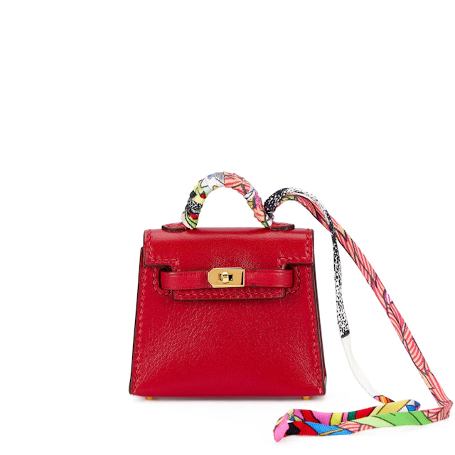 Rubis Tadelakt Micro Mini Kelly Twilly Bag Charm Gold Hardware, 2022