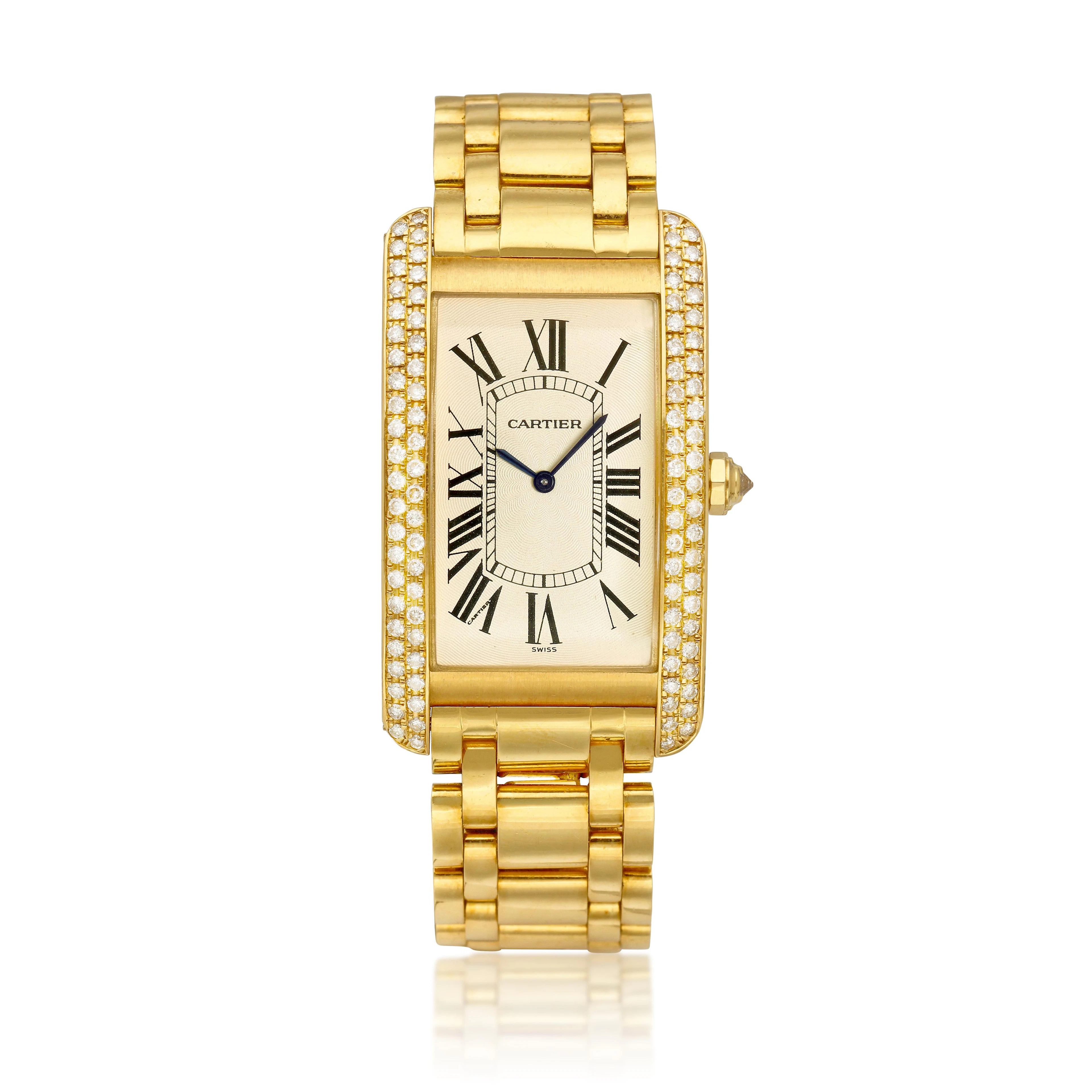 Tank Américaine (Reference 1735). A yellow gold and diamond-set manual