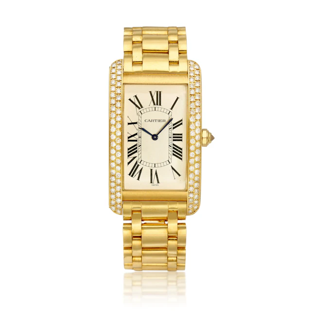 Tank Américaine (Reference 1735). A yellow gold and diamond-set manual