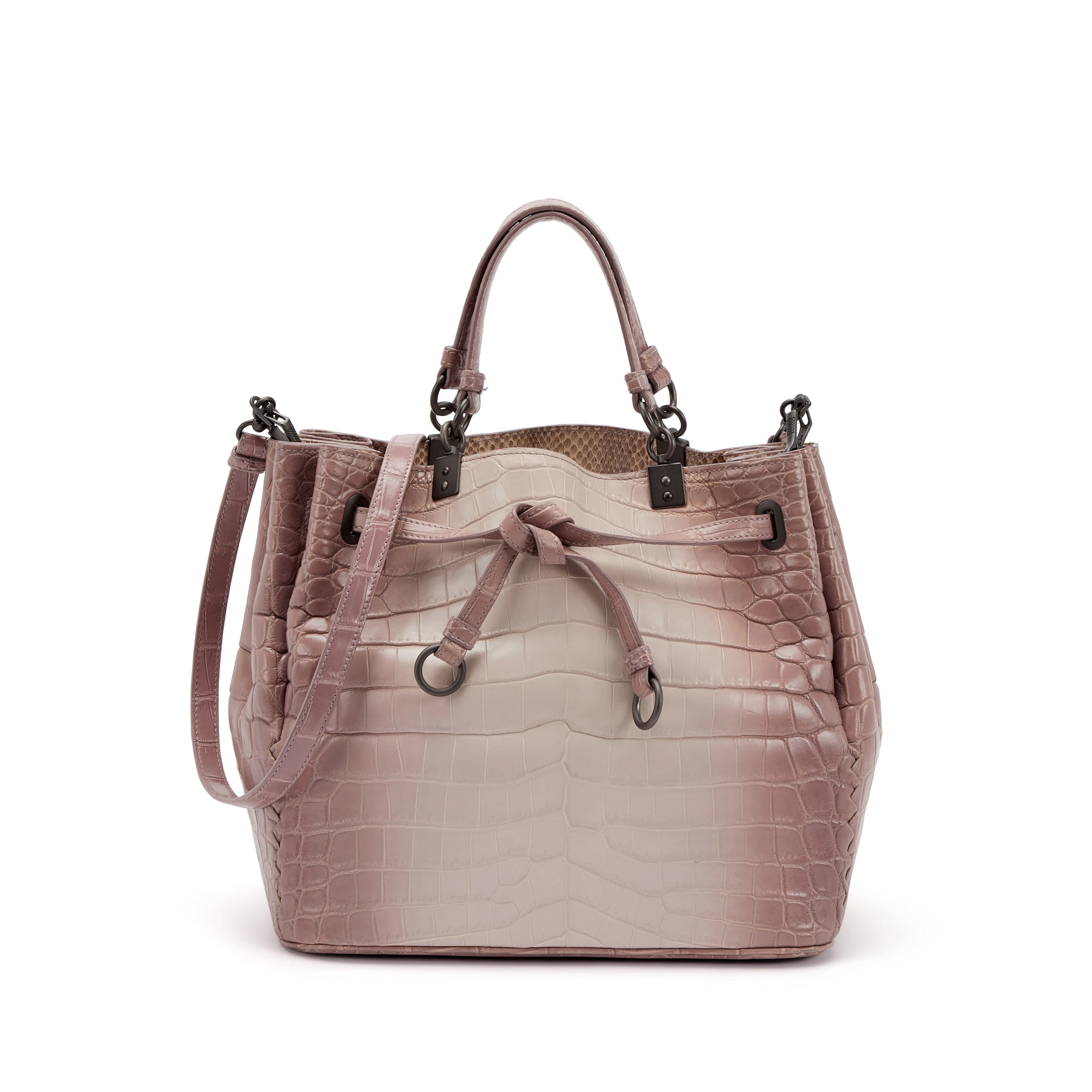 Ombré Dusty Rose Matte Crocodile and Ayers Bucket Bag Ruthenium Hardware, 2016